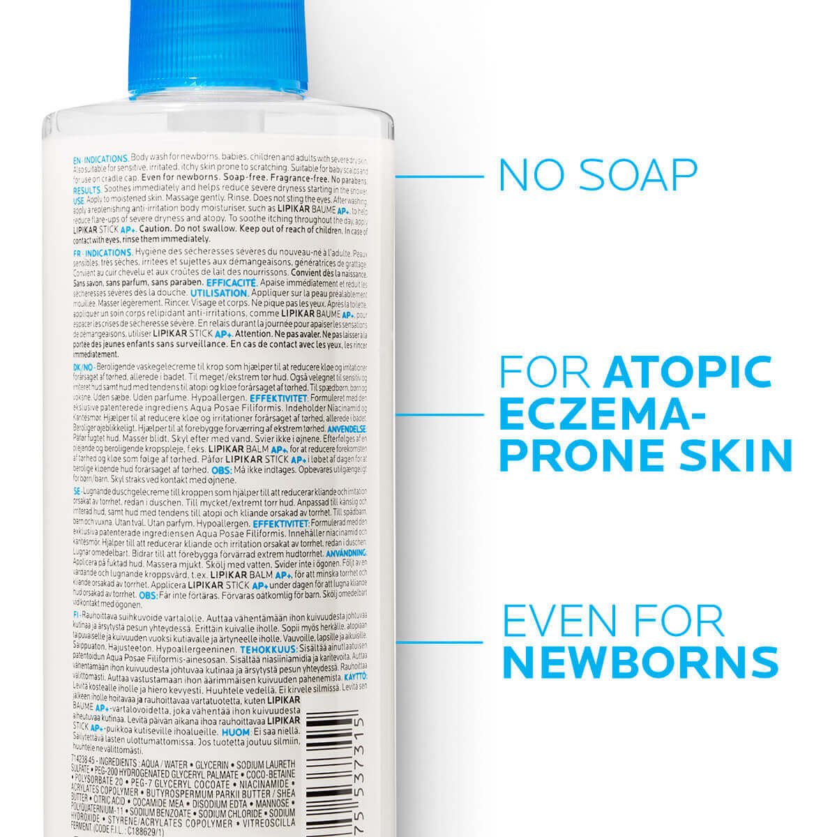 LaRochePosayBodyCleanserLipikarSyndetAP400mlLipidReplenishingWashCream
