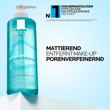 Das Effaclar Supramolecular Reinigungsgel wirkt mattierend und porenverfeinernd und entfernt Make-up