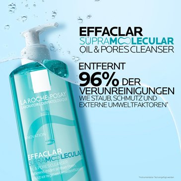Das Effaclar Supramolecular Reinigungsgel entfernt 96 % der Verunreinigungen wie Staub, Schmutz und externe Umweltfaktoren