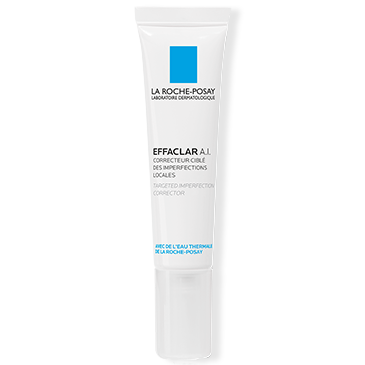 Tube blanc du produit de soin La Roche-Posay Effaclar A.I. pour le traitement des imperfections cutanées locales, avec logo bleu.