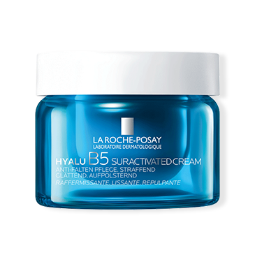 Photo du produit Hyalu B5 Suractivated Cream dans un pot en verre bleu avec couvercle blanc