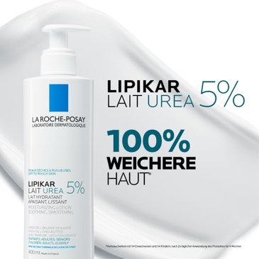Werbebild zur Hautverbesserung – Lipikar Lait Urea 5 % macht die Haut 100 % weicher und glatter