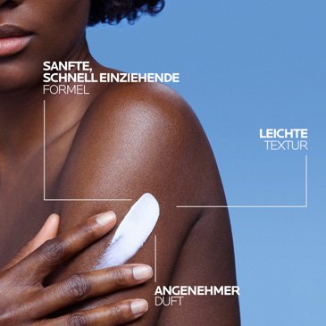 Darstellung der leichten Textur – Lipikar Lait Urea 5 % zieht rasch ein und hinterlässt ein gepflegtes Hautgefühl
