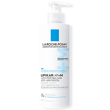 Flacon de Lipikar Baume Léger AP+M La Roche-Posay 400 ml, soin apaisant et hydratant pour peaux sèches et sensibles.